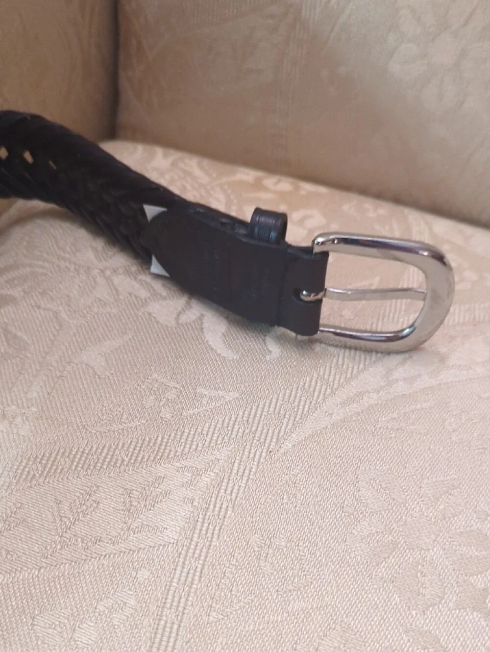 Men's Black Braided Size 34 Manmade Materials Leatherlook Belt Silver Buckle